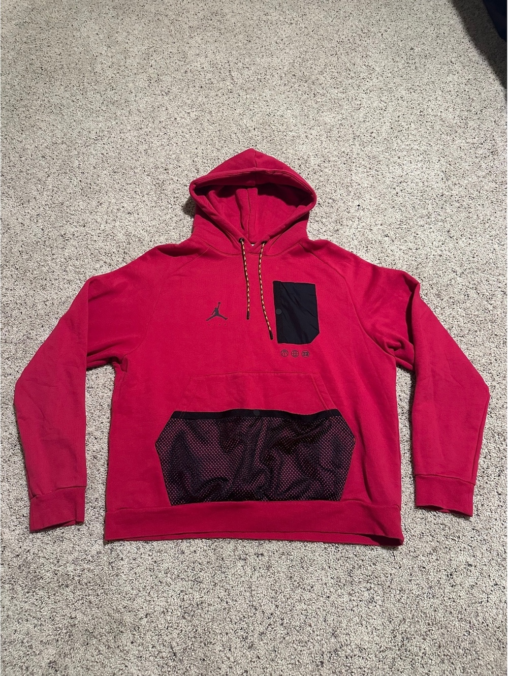 Nike Jordan Jumpman Red Pullover Hoodie with Black Pocket Size XL